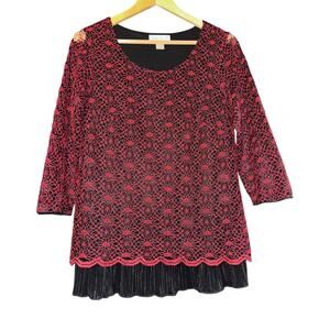Christopher Banks Lace Blouse Floral Womens Med Tiered Textured Asian Inspired